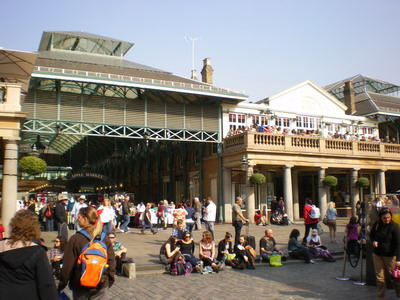 Large crowds gather in the Covent Garden plaza