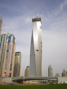 The madness that is the Infinity Tower, under construction at Dubai Marina