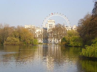 Looking towards Whitehall from St James's Park, with the ever-present London Eye in the background