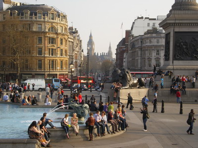 Trafalgar Square, looking down Whitehall to Westminster