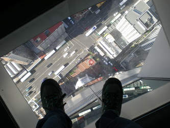 Standing on the glass floor in the Sky Tower, looking 200 metres down to the ground!